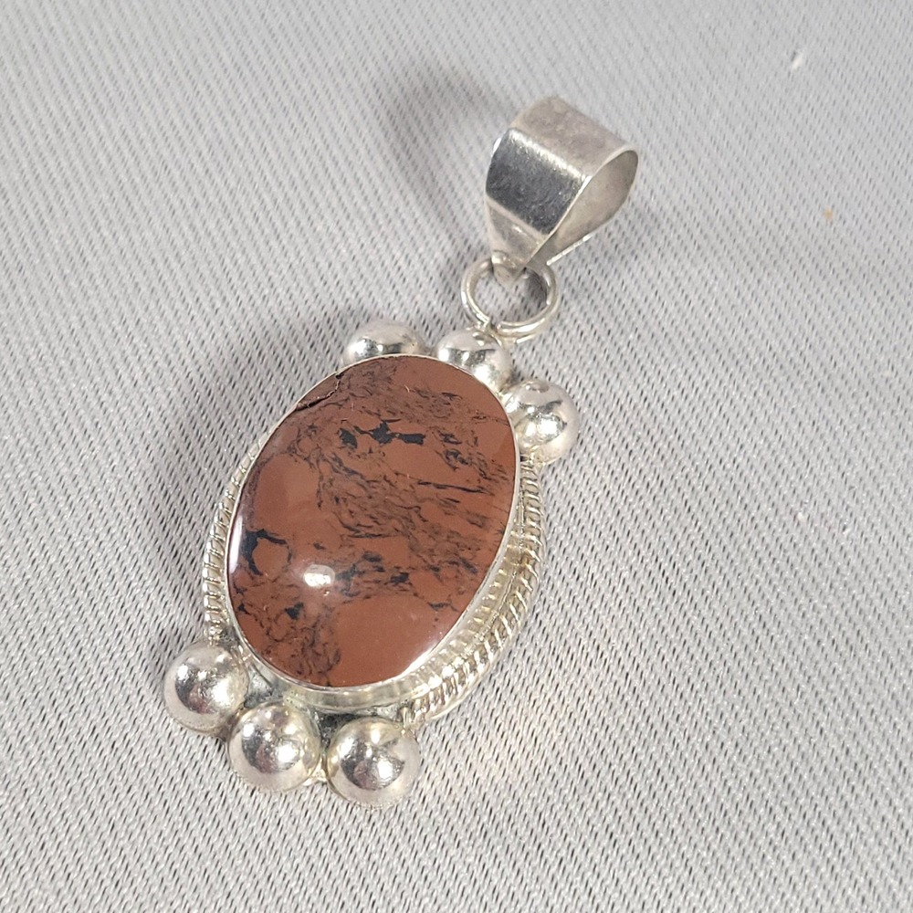 Taxco Sterling Silver Mahogany Obsidian Pendant Women Brown 925 Mexico TB-167